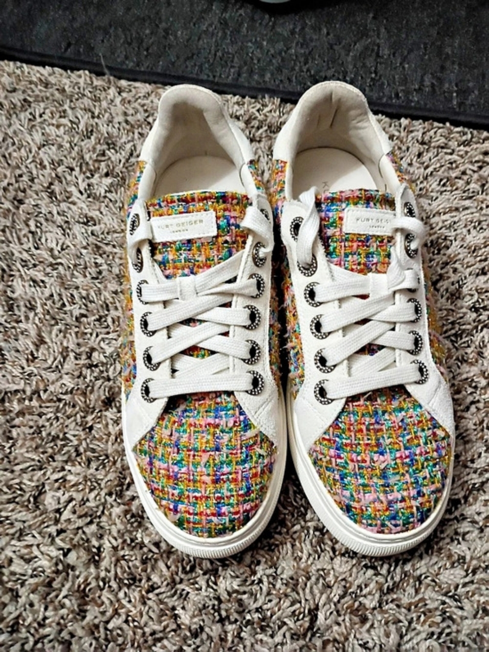 Kurt Geiger London Woven Sneakers in White & Multicolor US 7 Like New